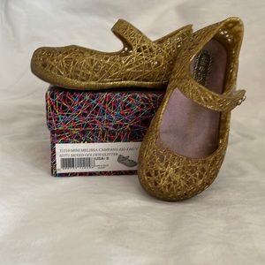 MINI MELISSA CAMPANA ZIG ZAG GLITTER SHOES Gold size 6- used
